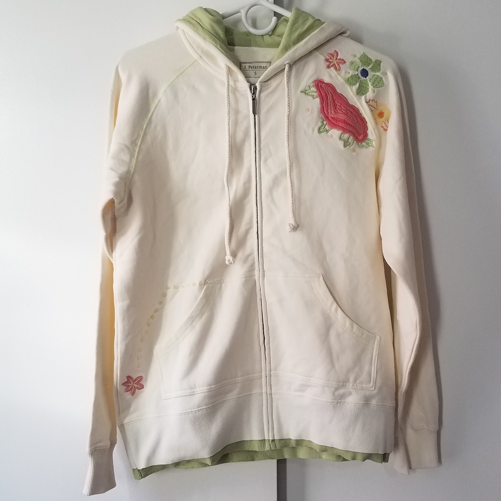 J. Peterman Cream Embroidered Hoodie NWOT